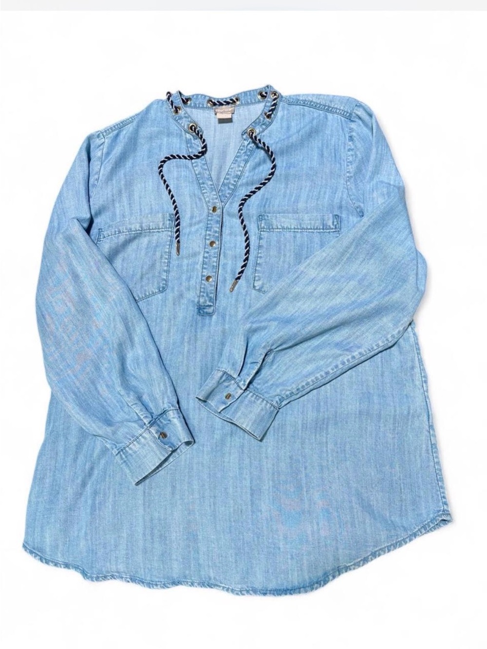 Chico’s Chambray Tencel Tunic Top – Size 3 (Approx. Women’s 16-18